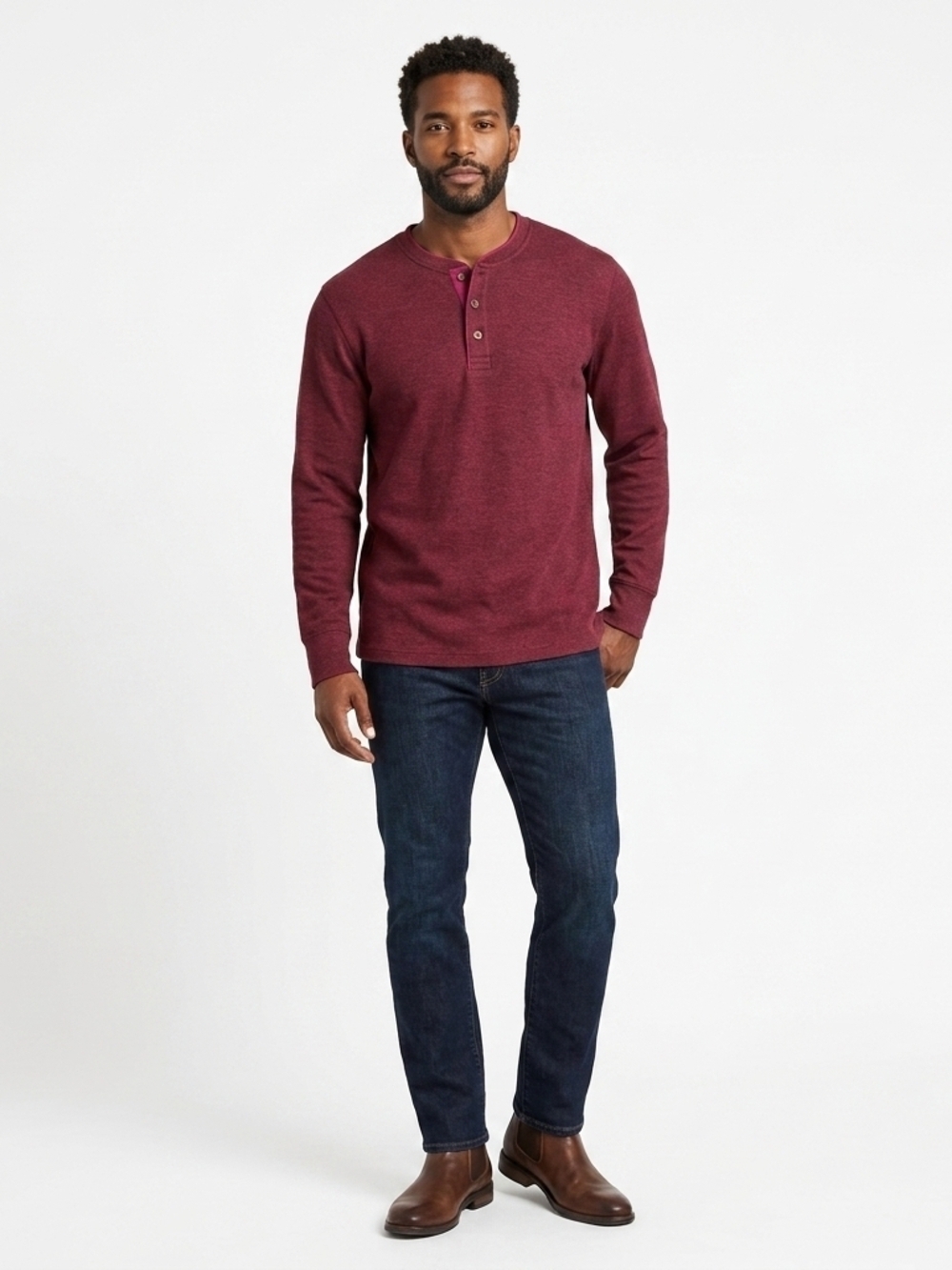 L.L. Bean Men's Burgundy Long Sleeve Henley Size XL